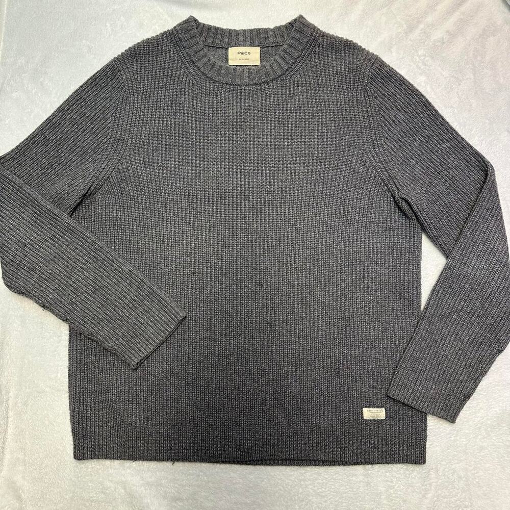 P&Co Men’s Gascoigne Knit Sweater Wool Blend Ribbed Fisherman Crewneck XL